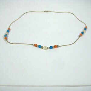 Vintage Beaded Necklace Freshwater Pearl  Beads On Thin Gold Tone Chain 18 Inch